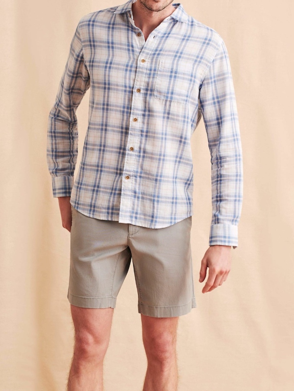 FAHERTY BRAND The Chill Doublecloth Blue Paid Shirt - Medium